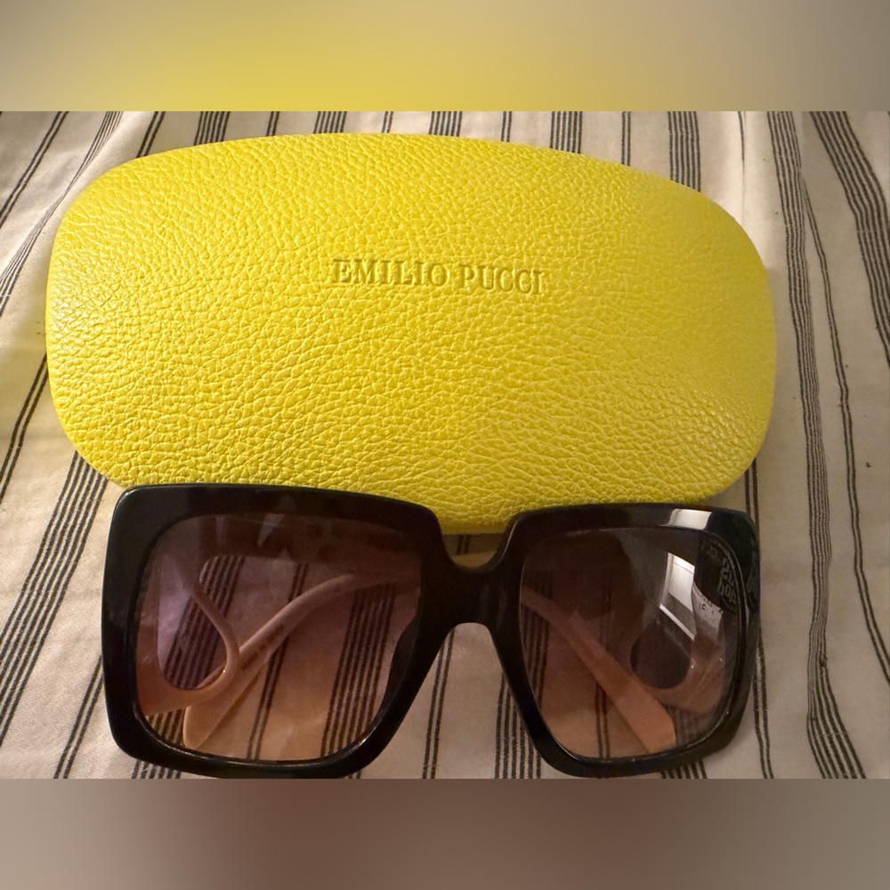 Emilio Pucci Black Sunglasses with Bright Yellow Case